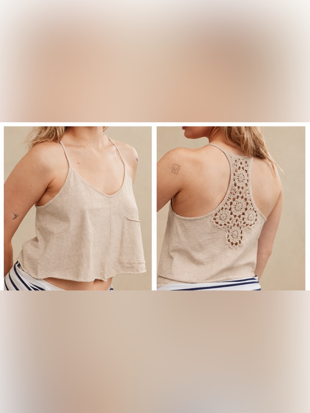 Aerie Summer House Crochet Back
Cropped Tank Top- size S
